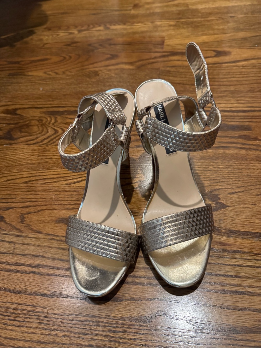 Karl Lagerfeld Metallic Gold Strappy Heeled Sandals